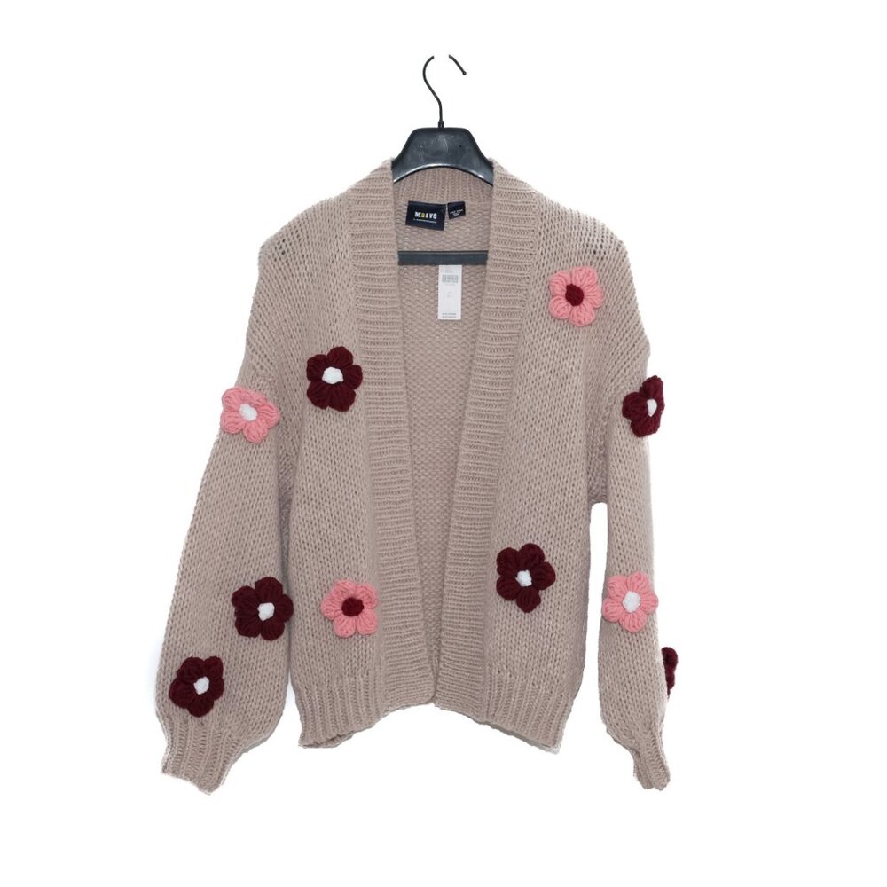 Anthropologie MAEVE The Susannah 3D Flower Cardigan Sweater Taupe One Size NWT